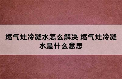 燃气灶冷凝水怎么解决 燃气灶冷凝水是什么意思